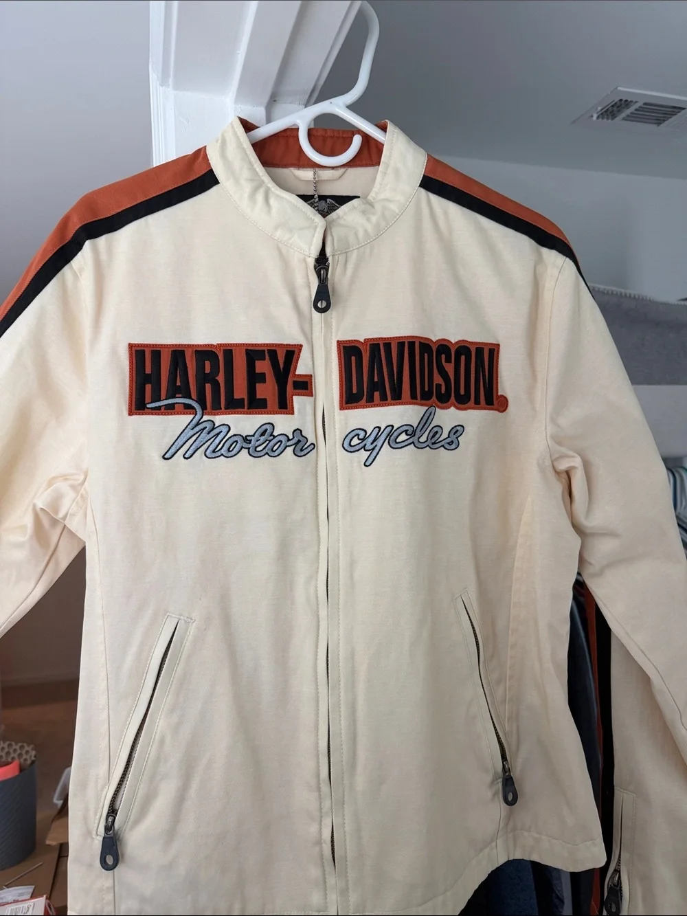 Harley-Davidson Cream Jacket with Orange and Black Accents